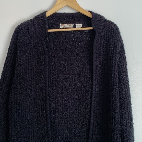 Vintage Millay Black Chunky Open Cardigan Size 40 Large Boyfriend Cozy - Picture 4 of 9